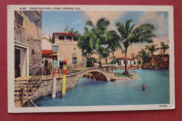 Postcard PC Miami Coral Gable FLA Florida 1939 Venetian Pool Hotel USA US United States